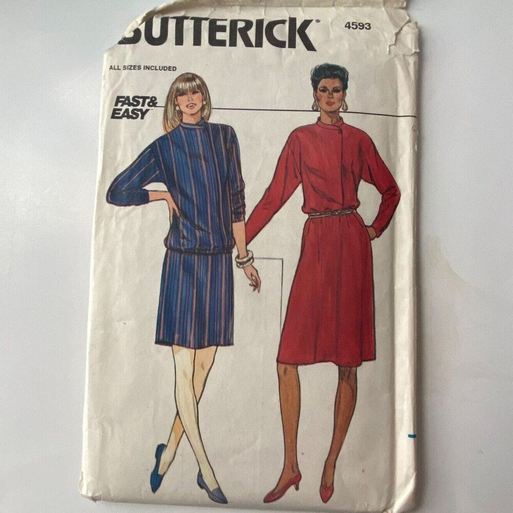 Vintage Dress Top Skirt Pattern Miss 12 Butterick 4593 Drop Waist Midi Long